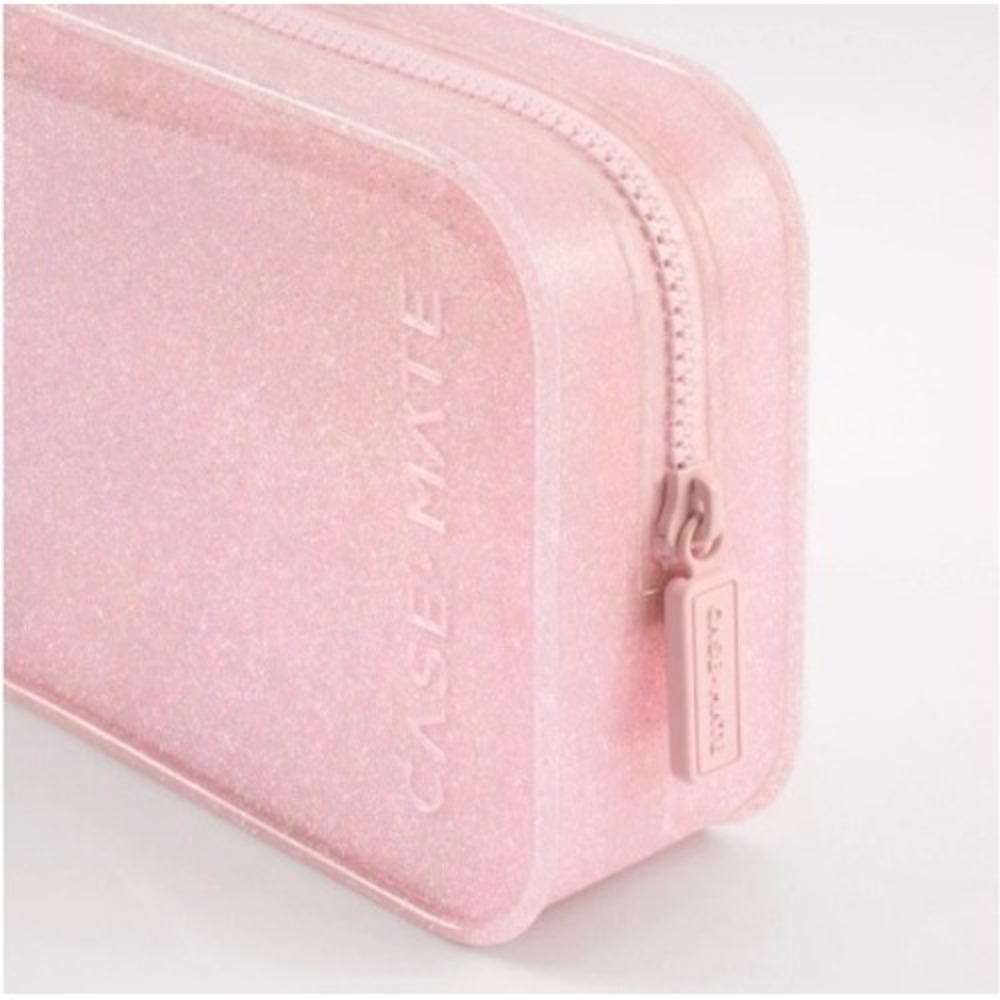 Case-Mate Cosmetic Bag Women Pink Glitter Waterproof Makeup Pouch Zip Case - Picture 2 of 3